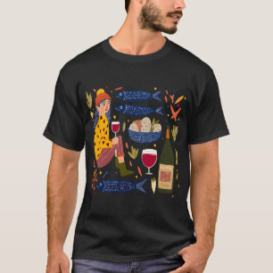 Camiseta Mujer de Arte Popular Caprichosa con Vino Tinto y