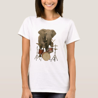 Camiseta mujer de diseño de elefante que toca tamb