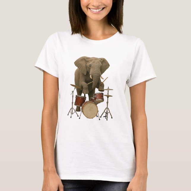 Camiseta mujer de diseño de elefante que toca tamb (Anverso)