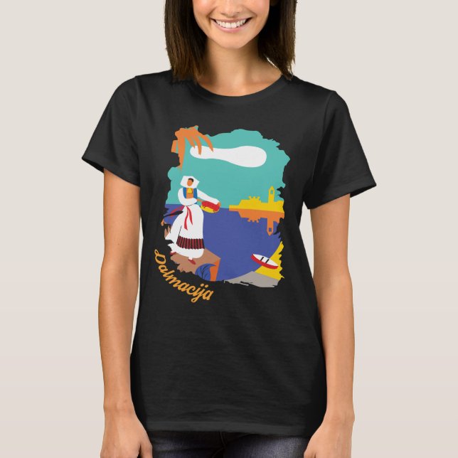 Camiseta Mujer de la Costa de Dalmacia Arte Negro Viaje (Anverso)
