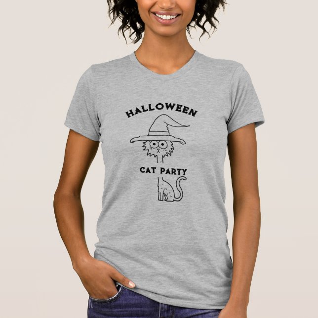 Camiseta mujer de la fiesta de halloween con gato negro gra (Anverso)