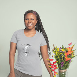 Camiseta mujer de la fiesta de halloween con gato negro gra