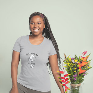 Camiseta mujer de la fiesta de halloween con gato negro gra