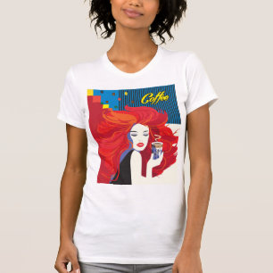 Camiseta Mujer de la moda con la taza de café