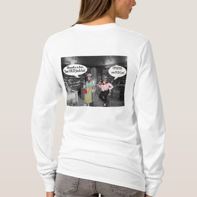 Camiseta mujer de manga larga tee. feliz cumpleaños vaca y  (Reverso)