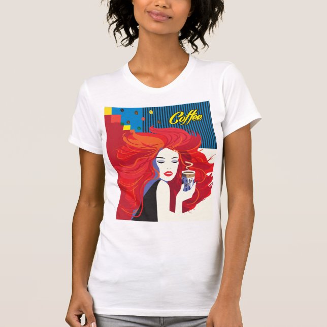 Camiseta Mujer de moda con café taza (Anverso)