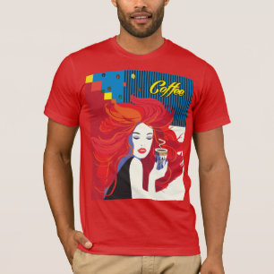 Camiseta Mujer de moda con taza de café T-Shirt