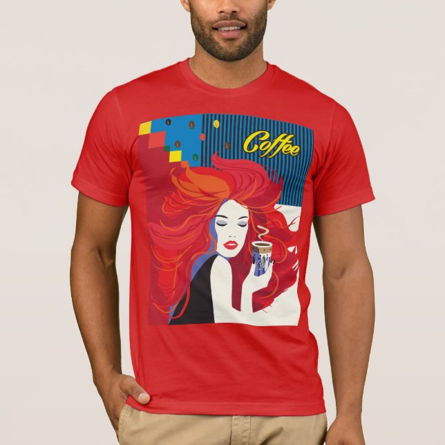 Camiseta Mujer de moda con taza de café T-Shirt (Anverso)