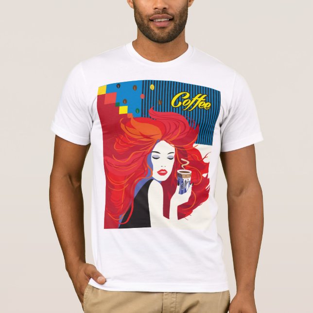 Camiseta Mujer de moda con taza de café T-Shirt (Anverso)