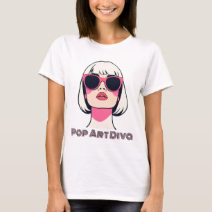 Camiseta Mujer de Moda retro con gafas de sol rosadas