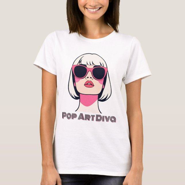 Camiseta Mujer de Moda retro con gafas de sol rosadas (Anverso)