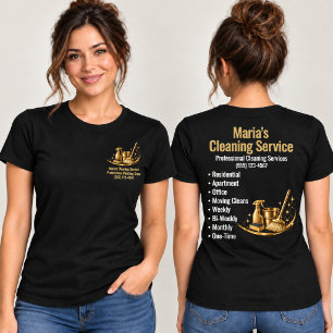Camiseta Mujer de servicio de limpieza del hogar de oro Neg