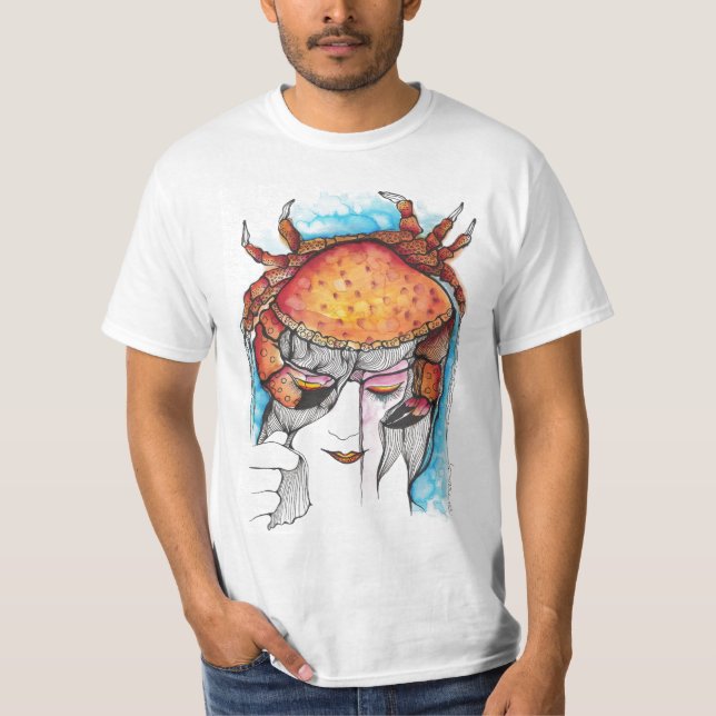 Camiseta Mujer del cangrejo del cáncer de la acuarela (Anverso)