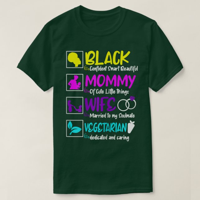 Camiseta Mujer Día de la Madre vegetariano Cute mamá negra (Diseño del anverso)