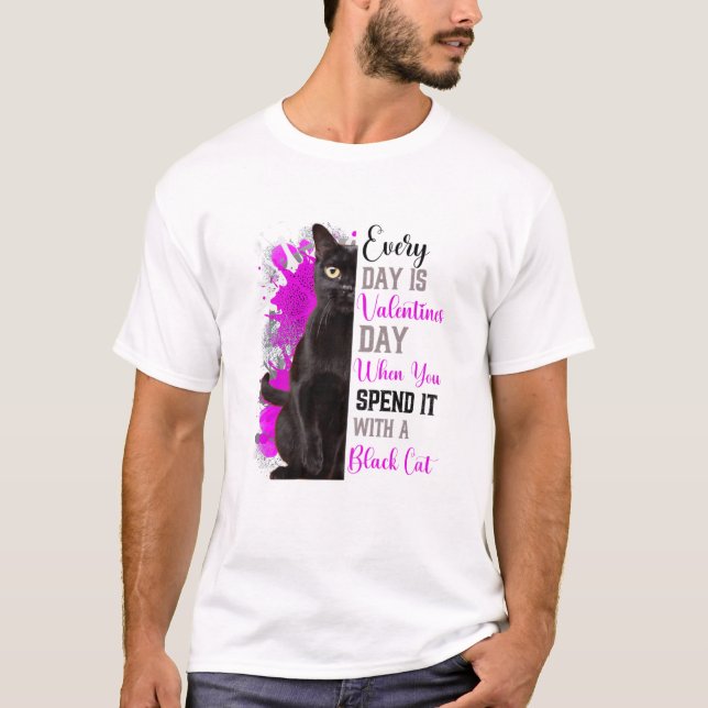 Camiseta Mujer Día de San Valentín Gato Negro Madre Madre M (Anverso)