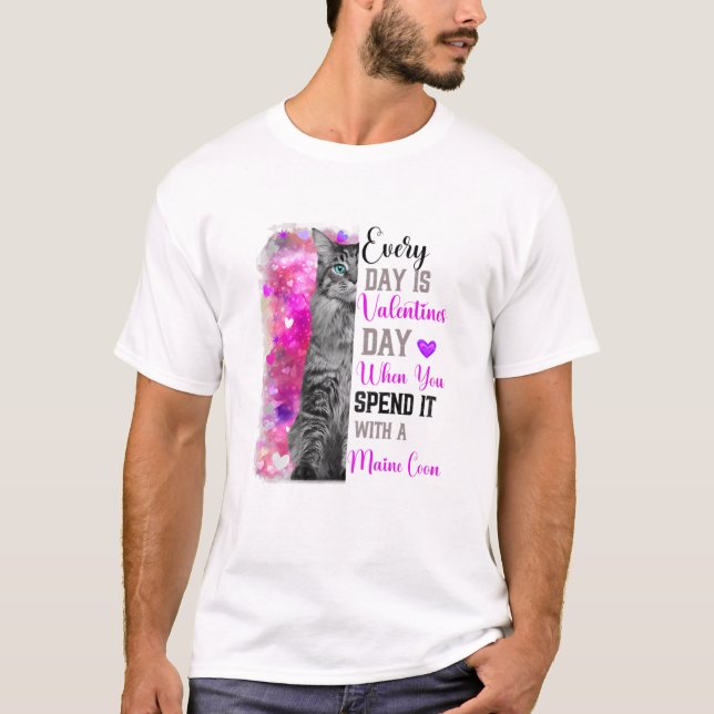 Camiseta Mujer Día de San Valentín Maine Coon Cat Mamá F (Anverso)