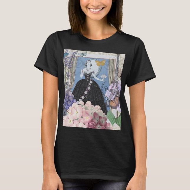 Camiseta Mujer elegante azul vestido floral de fantasía (Anverso)