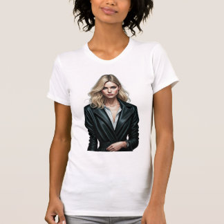 Camiseta Mujer elegante con Abrigo de cuero negro - Digi de