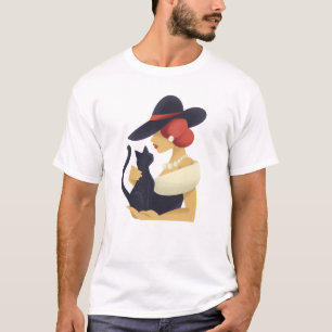 Camiseta Mujer Elegante Con Gato Negro