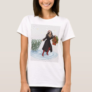 Camiseta Mujer elegante con sombrero de Santa tirando del á