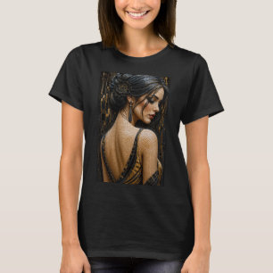 Camiseta Mujer Elegante en Micro Mosaico 3D – Negro de Lujo