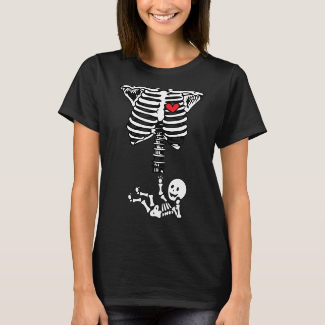 Camiseta Mujer Embarazada Con Bebé Skeleton Embarazo Gracio (Anverso)