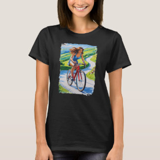 Camiseta Mujer en bicicleta en un paisaje hermoso