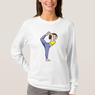 Camiseta Mujer en ejercicios de Stretching de yoga ejercici