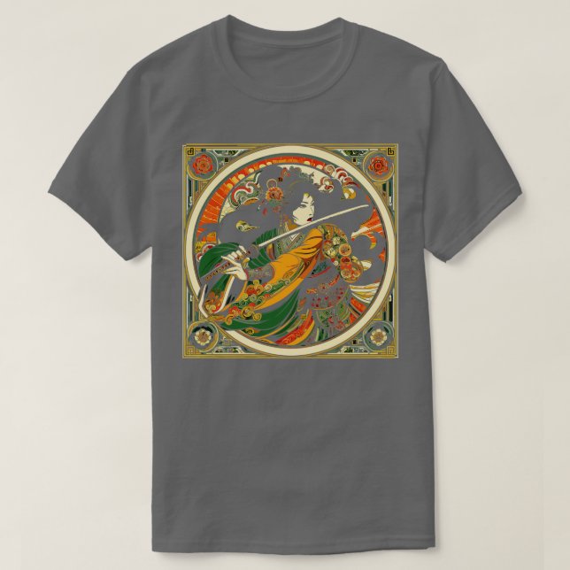 Camiseta Mujer espada china en estilo mucha Art Nouveau (Diseño del anverso)