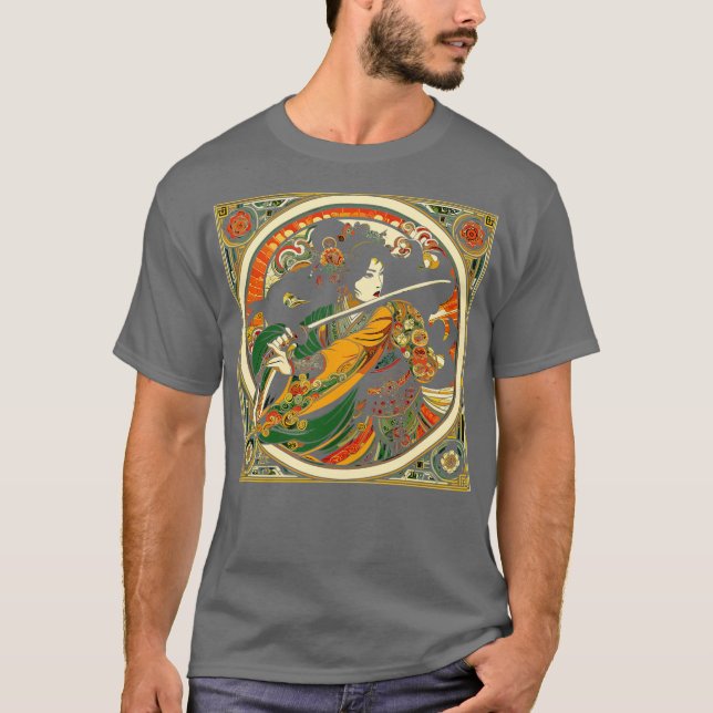 Camiseta Mujer espada china en estilo mucha Art Nouveau (Anverso)