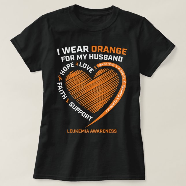 Camiseta Mujer Esposa Que Uso Naranja Para La Leucemia De M (Diseño del anverso)