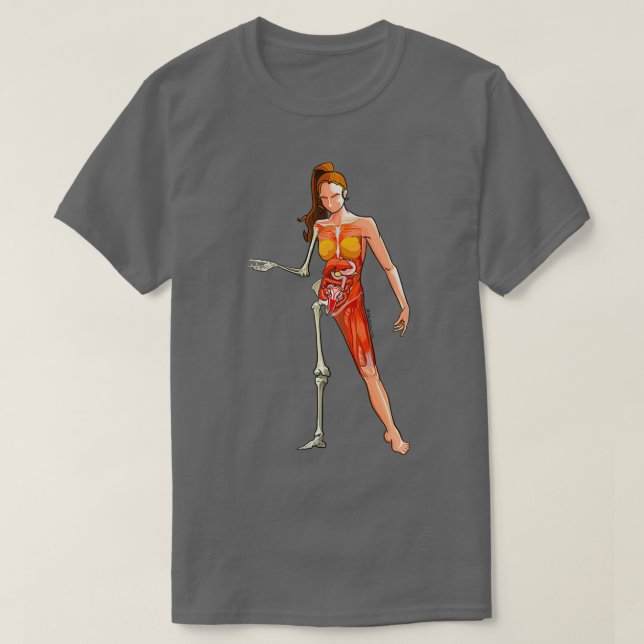 Camiseta mujer esqueleto de anatomía de órganos musculares (Diseño del anverso)
