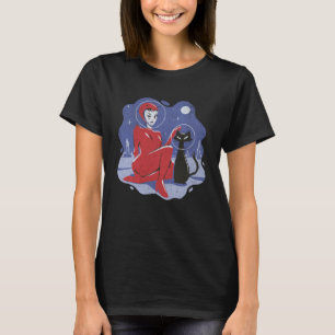 Camiseta Mujer extranjera con un gato negro Ciencia del esp