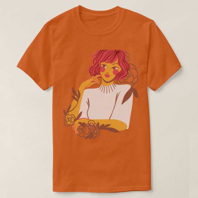 Camiseta Mujer Floral Chica salvaje con flores pelirroja 2 (Diseño del anverso)