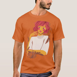 Camiseta Mujer Floral Chica salvaje con flores pelirroja 2
