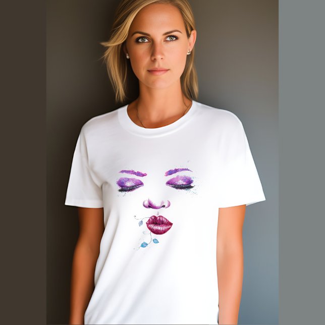 Camiseta Mujer frente a retrato sacando maquillaje colorido (Subido por el creador)