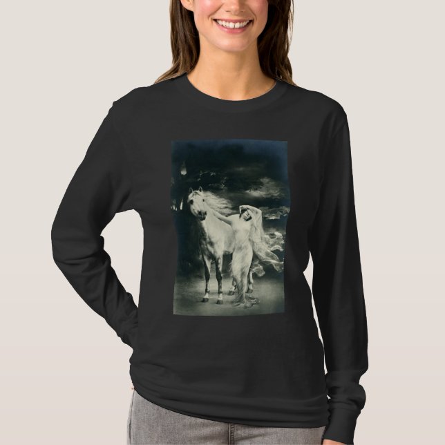 Camiseta Mujer gótica con el caballo blanco (Anverso)