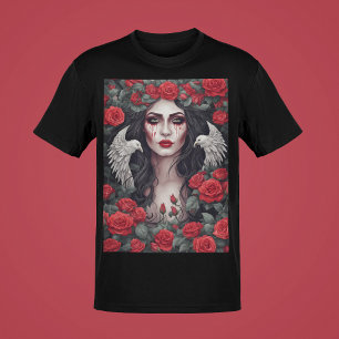 Camiseta Mujer gótica mal Rosa de oscuridad derriba lágrima