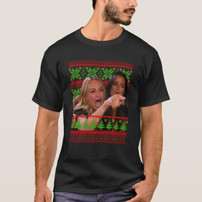 Camiseta Mujer Gritando A Un Gato Meme De Famosos Navidades (Anverso)