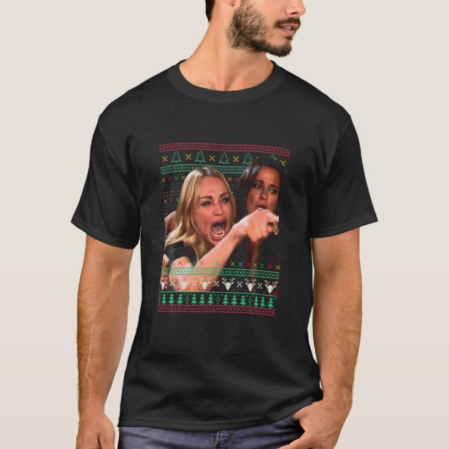 Camiseta Mujer Gritando A Un Gato Navidades Fea Meme De Sué (Anverso)