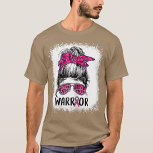 Camiseta Mujer guerrera del cáncer de mama Messy Bun Leopar
