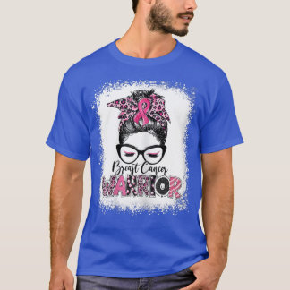 Camiseta Mujer guerrera del cáncer de mama Messy Bun Leopar