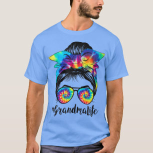 Camiseta Mujer Hair Bun Abuela Vida Messy Hair Bun Tie Dy