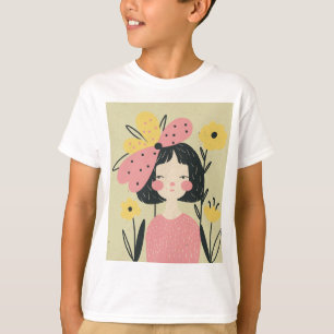 Camiseta mujer hermosa con una flor rosa	