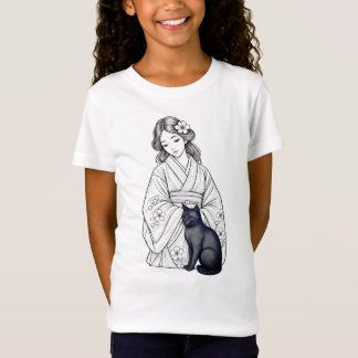 Camiseta Mujer Japonesa con Gato Negro