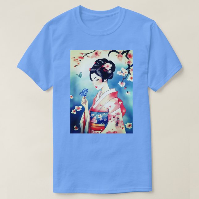 Camiseta Mujer japonesa con mariposa azul (Diseño del anverso)