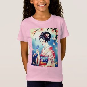 Camiseta Mujer japonesa con mariposa azul