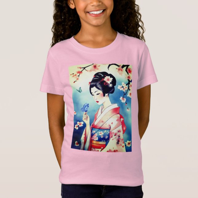 Camiseta Mujer japonesa con mariposa azul (Anverso)