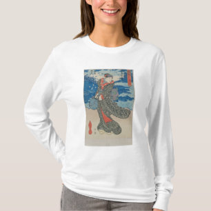 Camiseta Mujer japonesa por el mar (impresión del woodbloc