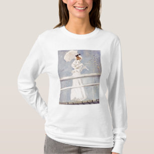 Camiseta Mujer joven con un parasol en un embarcadero